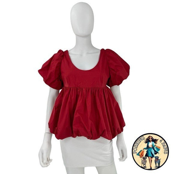 Hyacinth House NEW Red Rouge Scoop Neck Short Sleeve Bubble Blouse Top Size XS