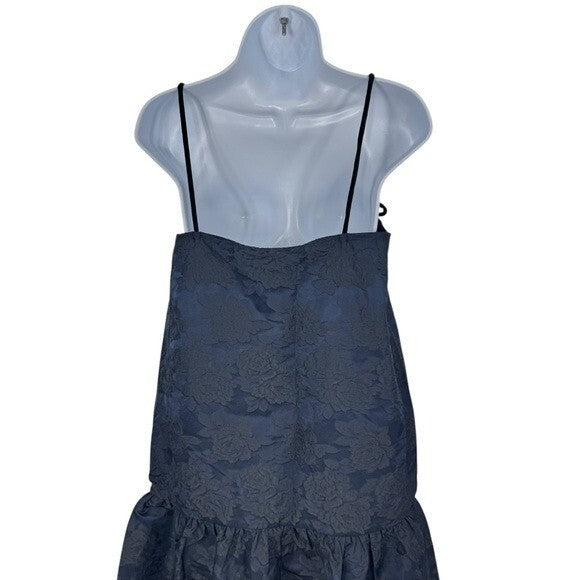 GANNI NEW Navy Blue Botanical Jacquard Formal Bow Strap Midi Dress Size 4