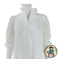Pomander Place | NEW White Selena Short Puff Sleeve Ruffle Collar Blouse Size S