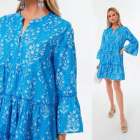 Juliet Dunn NEW Sapphire Small Flower Lurex Flared Sleeve Mini Dress Size S