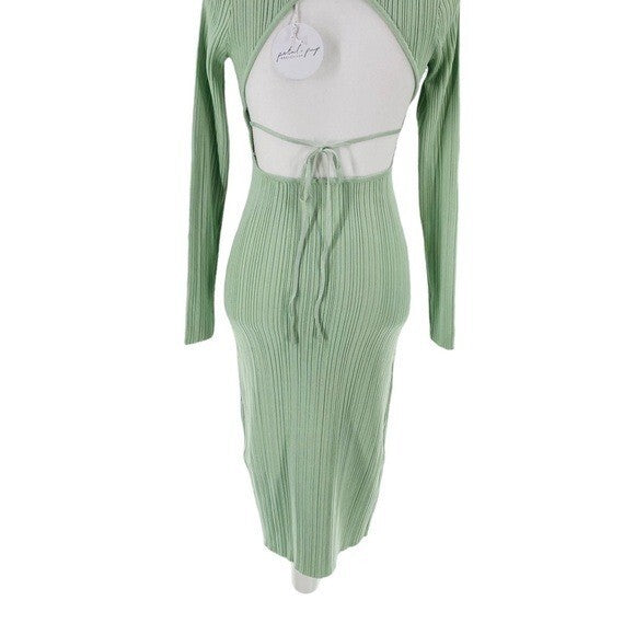 Petal and Pup NEW Milleri Knit Bodycon Open Back Dress in Sage Green Size 2