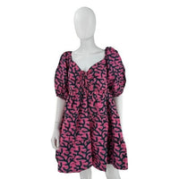 Elsamama NEW Pink Bimpe Abstract Cotton Tiered Relaxed Fit Mini Dress Size M