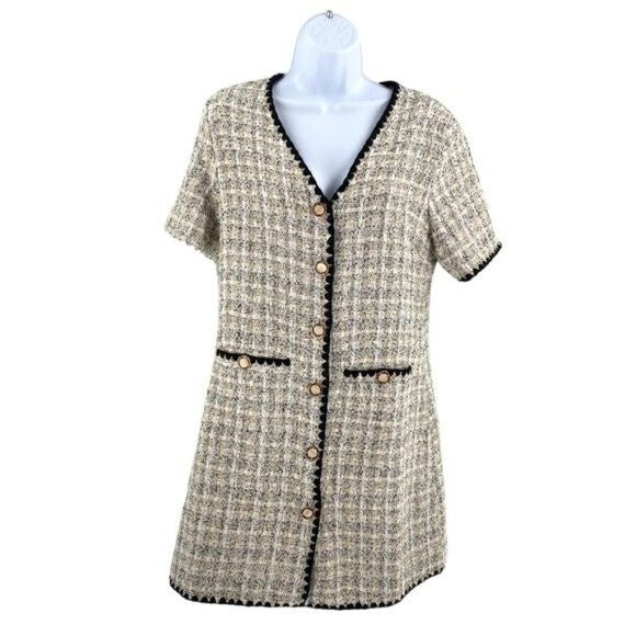 Pomander Place NEW White Tweed Retro Josephine Mini Dress in White Black Size S