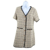 Pomander Place NEW White Tweed Retro Josephine Mini Dress in White Black Size S
