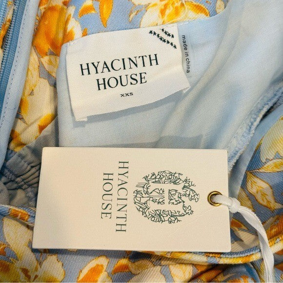 Hyacinth House NEW Blue and Orange Floral Puff Sleeve Pauline Midi Dress XXS