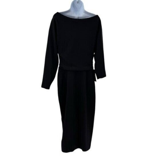 Tuckernuck NEW Black Esta Formal Long Sleeve Asymmetrical Midi Dress Size 6