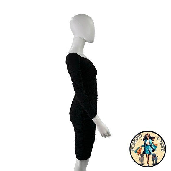 Norma Kamali Off Shoulder Slinky Jersey Stretch Bodycon Dress in Black Size S