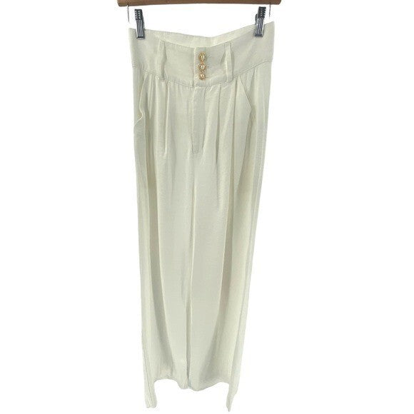 The Femm | Fiona Wide Leg High Rise Pleated Pant in White Size XS