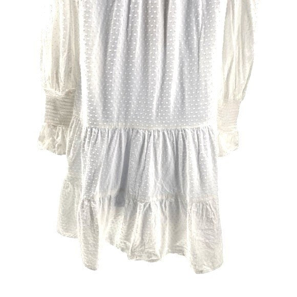 Pomander Place | NEW White Swiss Dot Kenzo Long Sleeve V-Neck Mini Dress Size S