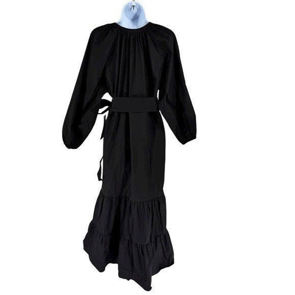 Tuckernuck NEW Black Lyles 3/4 Sleeve Belted Classic Cotton Maxi Dress Size L