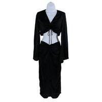 Petal & Pup NEW Sienna Satin Formal Black Midi Dress Matching Set Size XS