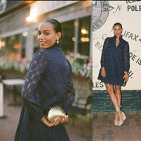 Tuckernuck NEW Navy Organza Lace Formal Palmerston Long Sleeve Mini Dress XS