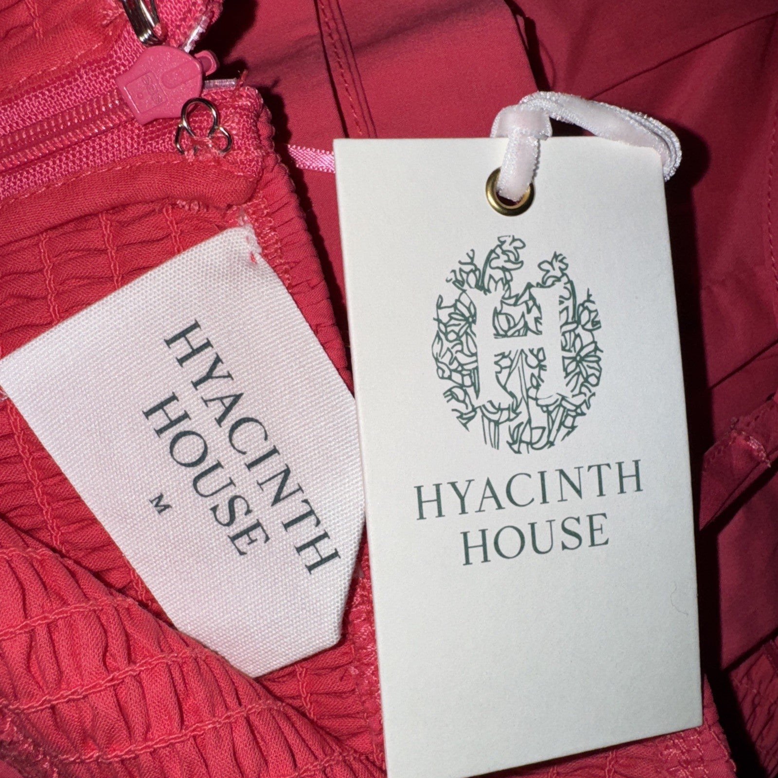 Hyacinth House NEW Pink Serafina Drop Waist Smocked Cotton Midi Dress Size M