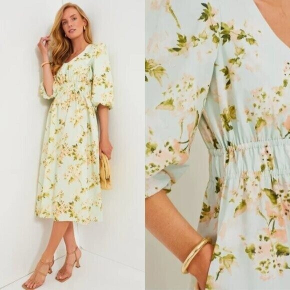Tuckernuck NEW Aqua Watercolor Marlena Floral Sundress Midi Dress Size XS