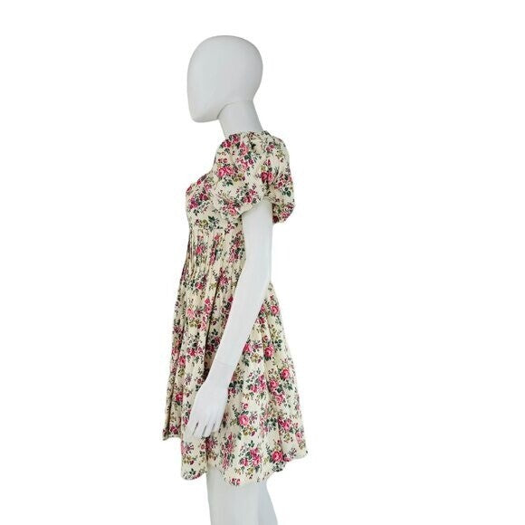 Hyacinth House NEW Ivory Pink Floral Puff Sleeve Mini Dress Size Small