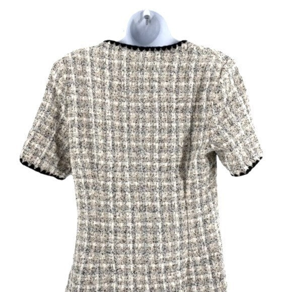 Pomander Place NEW White Tweed Retro Josephine Mini Dress in White Black Size M