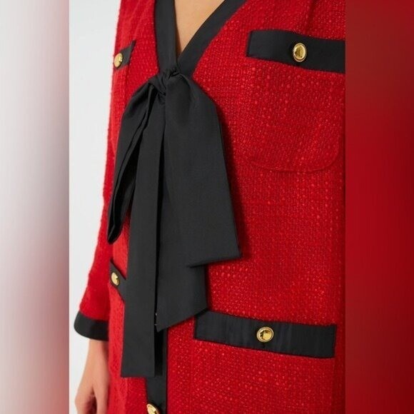 Tuckernuck NEW Red Coco Tweed Long Sleeve Retro Preppy Mini Dress Size L