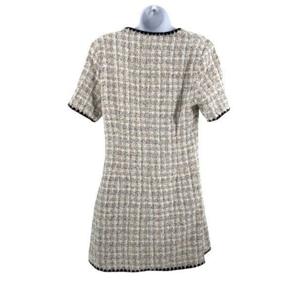 Pomander Place NEW White Tweed Retro Josephine Mini Dress in White Black Size M