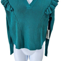 Tuckernuck NEW Hyacinth House Teal Ruffle Casey Collared V-Neck Sweater Size M