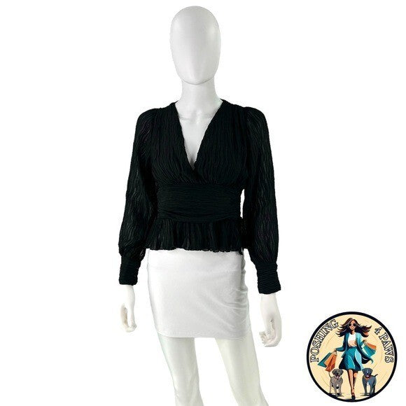 Petal and Pup NEW Delilah Pleated Peplum V Neck Blouse Top in Black Size XS