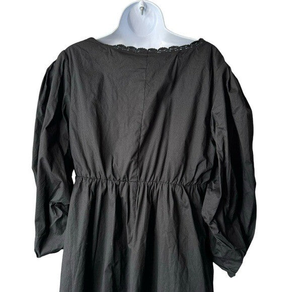 Pomander Place NEW Black Jenny Corset Puff Sleeve Cotton Mini Dress M