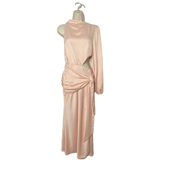 MISHA NEW Maryan One Shoulder Formal Cut Out Midi Dress in Rose Pink Size 6