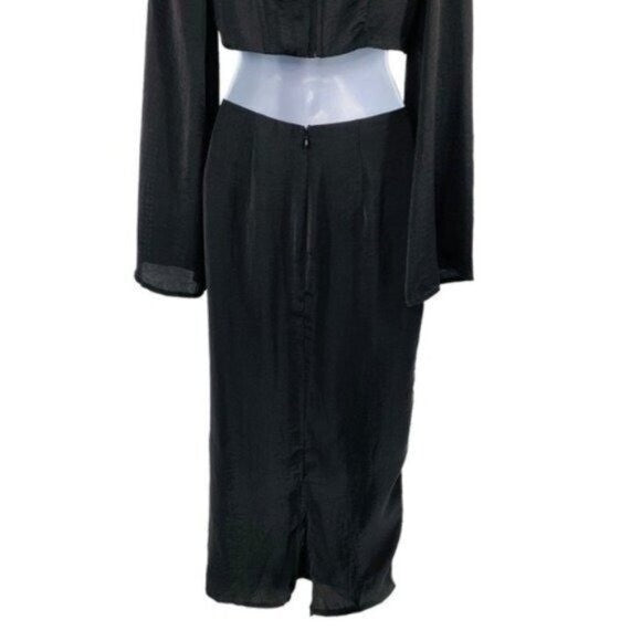 Petal & Pup NEW Sienna Satin Formal Black Midi Dress Matching Set Size L