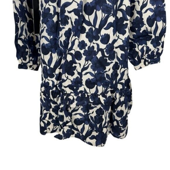 Tuckernuck NEW Blue Poppy Palmerston Drop Waist Long Sleeve Mini Dress Size L