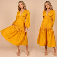 Petal & Pup NEW Dani Long Sleeve Cotton Maxi Dress in Mustard Yellow Size XS