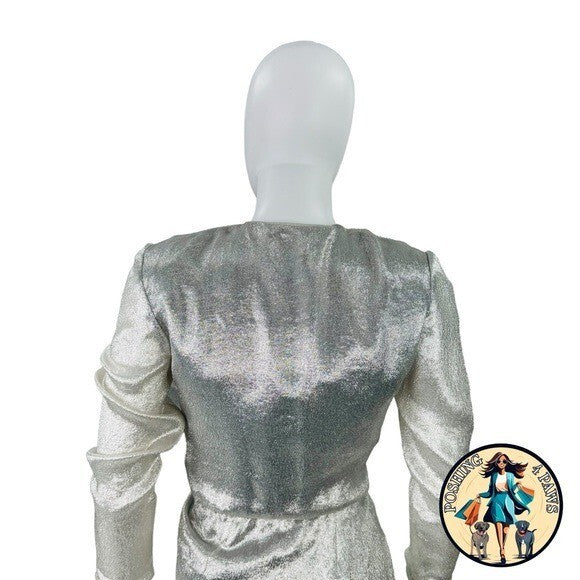 Redemption for FWRD Long Sleeve Metallic Deep V Party Dress in Silver Size XS