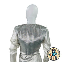 Redemption for FWRD Long Sleeve Metallic Deep V Party Dress in Silver Size XS