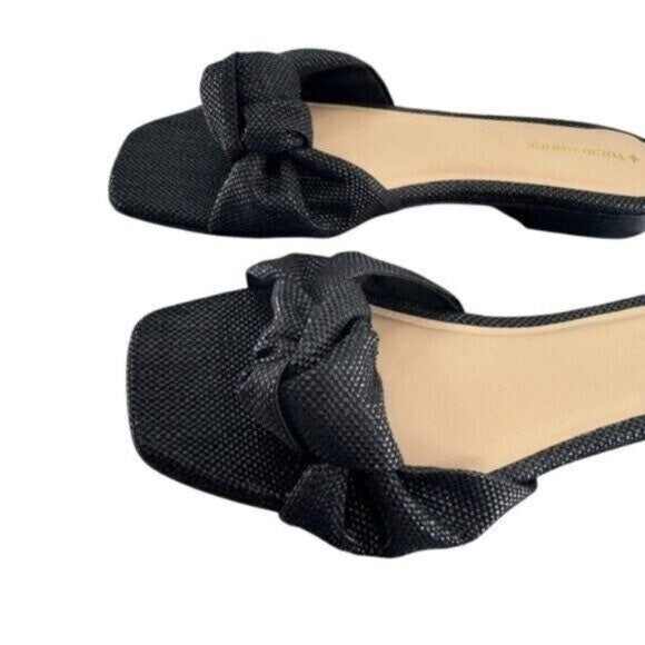 Tuckernuck NEW Black Raffia Britt Square Toe Knot Slip On Flat Sandal Size 6