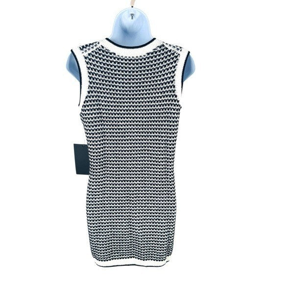 Pomander Place NEW Navy Stripe Bardot Sleeveless Knit Classic Mini Dress Size M