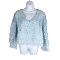 Tuckernuck NEW Airy Blue Eyelet Daniella Lace Flared sleeve Blouse Top Size XL