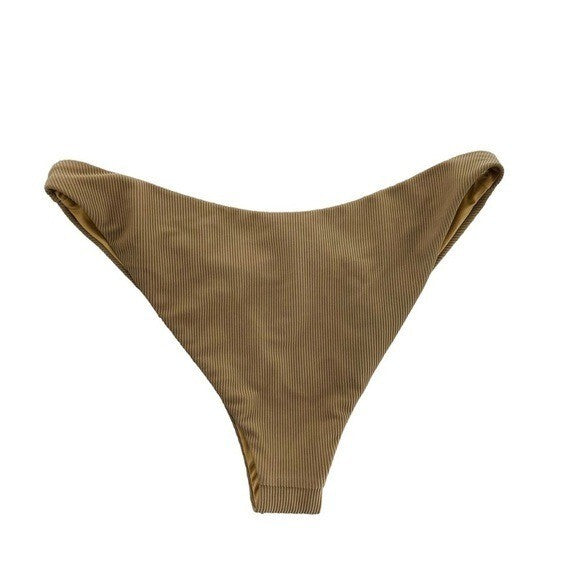 BEACH RIOT X REVOLVE NEW Island Ribbed Low Rise Bikini Bottom in Tan Size L