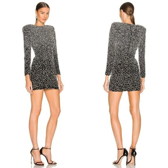Retrofete NEW Nikki Sequins Long Sleeve Black Cocktail Party Mini Dress Size L