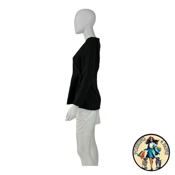 Pomander Place NEW Black Simone Peplum Long Sleeve Square Neck Blouse Size S