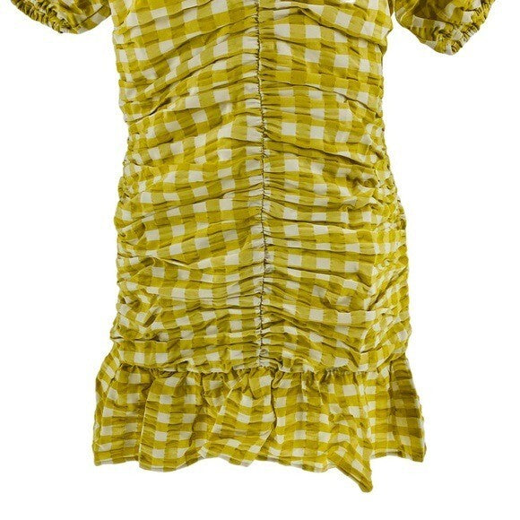 Petal and Pup NEW Tenice V Neck Gingham Puff Sleeve Mini Dress Green Size XS