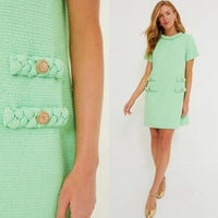 Tuckernuck NEW Palm Beach Green Tweed Retro Jackie Short Sleeve Mini Dress M