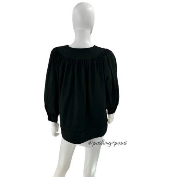 Pomander Place | NEW Black Koa Long Sleeve Notched Neckline Blouse Size Small