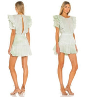 LoveShackFancy Natasha Green Lace Embroidered Tiered Ruffle Mini Dress Size L