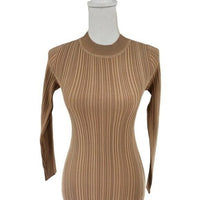 Petal and Pup NEW Milleri Long Sleeve Open Back Ribbed Dress in Camel Tan Size 2