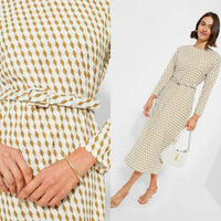 Tuckernuck NEW Tan Ocean Spray Geo Bex Long Sleeve Belted Midi Dress Size XXL