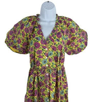 Banjanan NEW Poppy Puff Sleeve Daisy Floral Yellow Purple Maxi Dress Size M