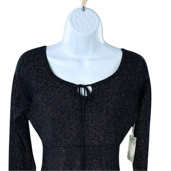 Hyacinth House NEW Black Metallic Long Sleeve Selena Knit Mini Dress Size XS