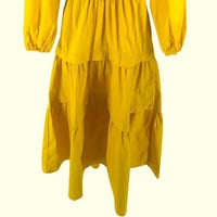 NEW Petal & Pup Mariga Long Sleeve Frill Shoulder Midi Dress in Marigold Size M
