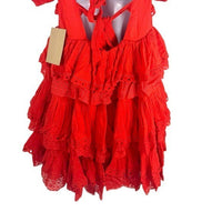 INNIKA CHOO Poinciana Red Organdy Puff Sleeve Scalloped Layer Mini Dress Size S