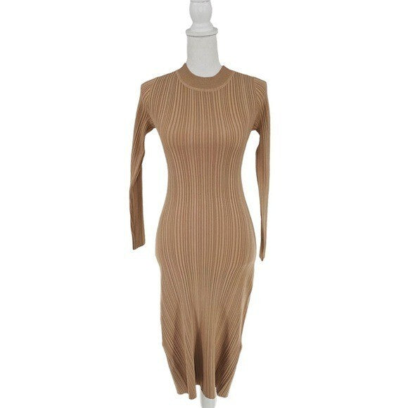 Petal and Pup NEW Milleri Long Sleeve Open Back Ribbed Dress in Camel Tan Size 6