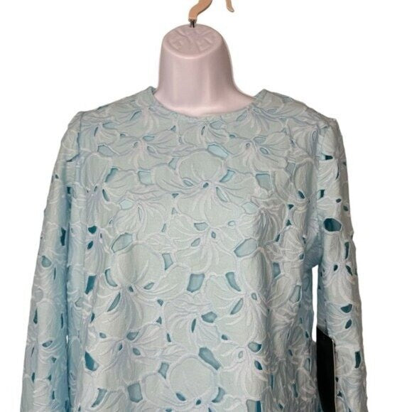 Tuckernuck NEW Aqua Floral Lace Camilla Long Flared Sleeve Mini Dress Size L