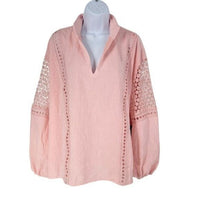 Tuckernuck | NEW Pink Salt Eyelet Jane Long Blouson Sleeve Blouse Size M